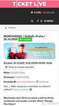 MORCHEEBA / 2 Lístky / 26.10. / SaSaZu Praha