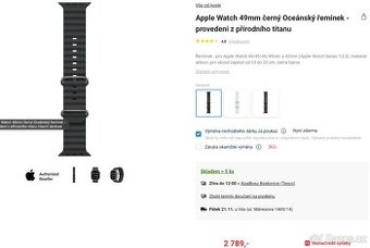 Apple Watch 49mm černý Oceánský řemínek nerozbalený originál