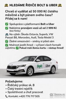 Pronájem vozu pro taxi , po celé čr, Bolt Uber
