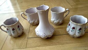 Hrnky bucláky růžový porcelán s vázičkou