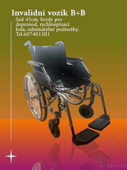 Invalidní vozík B+B skládací, brzdy pro doprovod