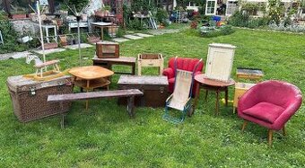 Křesla, stolky, lavice, kufry..ceny 300-500,-za kus VÝPRODEJ
