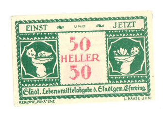 Rakousko, nouzová bankovka 50 h, Sterbing, 1920