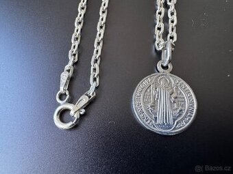 Stříbrný medailon sv. Benedikt a řetízek - italský Anker
