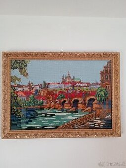 Ručně vyšívaný obraz Prahy