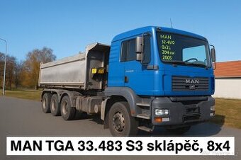 MAN TGA 33.483 S3 sklápěč, 8x4, 1. majitel, servisovaný, mož