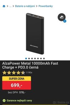 Powerbanka AlzaPower Metal 10000mAh Fast Charge + PD3.0
