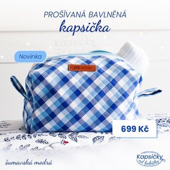 🔵 Prošívaná bavlněná kapsička – Šumavská modrá - 1