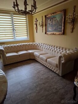 Kožená sedací souprava styl Chesterfield
