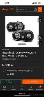 PŘEDNÍ SVĚTLA PRO VW GOLF 4 10.97-09.03 R32 ČERNÁ