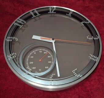 Nástěnné kovové hodiny s teploměrem,průměr 30,5cm