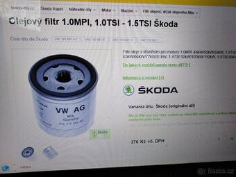 OLEJOVÝ FILTR ŠKODA ORIGINÁL