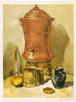 Obraz, Kávovar, stará olejomalba 73x55