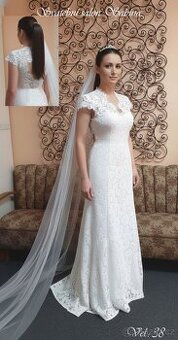 LUXUSNÍ KRAJKOVÉ SVATEBNÍ ŠATY+ polo.závoj vel.38