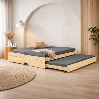 Postel rozkládací multifunkční včetně matrací a roštů