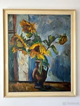 Obraz zátiší se slunečnicemi ve váze