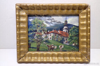 Schreyer - Kravičky na pastvě - starý obraz - olej 