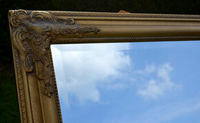 Barokní zrcadlo zlaté dřevěné s fazetou 162x72cm - 1