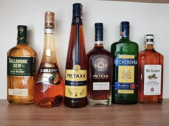 Alkohol levně–whisky,Metaxa,Tullamore,Jameson