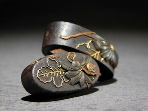 Japonská starožitný set Fuchi / Kashira pro japonský meč