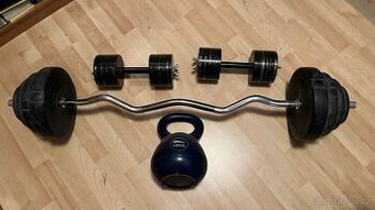 EZ činka + 2x jednoruční činka + kettlebell