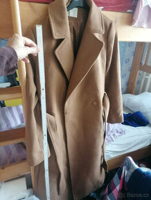 dlouhý hnědý kabát H&M dlouhé vlněné kabáty béžová, kabát 89