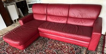 Rohová rozkládací kožená sedačka, 5276