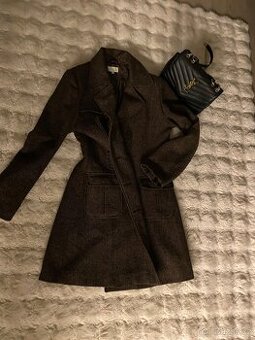 Mango tvidovy kabat hnedy vlneny 80 % vlny 38