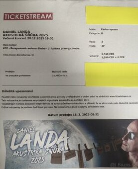 2 lístky Daniel Landa - 20.12. v 19h Praha
