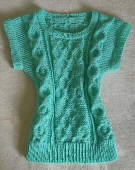 RUČNĚ PLETENÁ, NOVÁ, JEMNÁ, MÁTOVÁ HALENKA: S-M (nenošená)