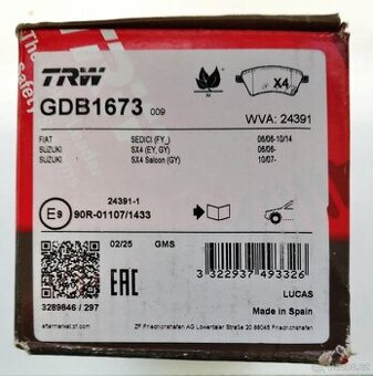 Sada brzdových destiček, kotoučová brzda TRW GDB1673