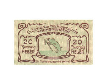 Nouzová bankovka 20 Heller Kremsmünster, 1920
