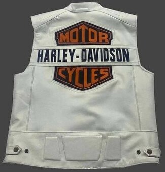 Moto Kožená Vesta Biela Harley Davidson