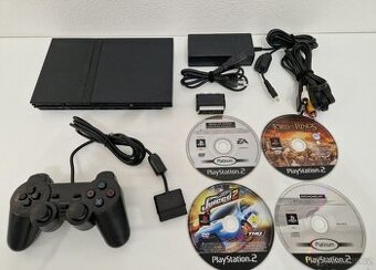 Herna konzola -Sony PlayStation 2 Slim PS2 cierna + 4 Hry
