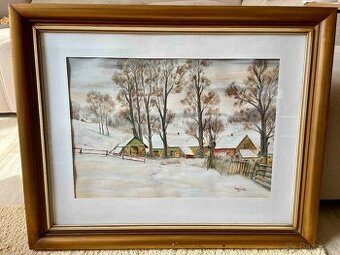 Starožitný obraz zimní krajiny v rámu (Kotásek K.)