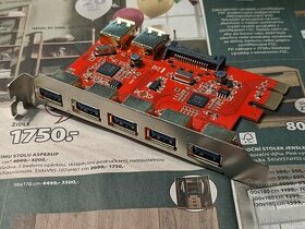 5 Port USB 3.0 PCI-e x1 Expansion Card PCI Express Adapter