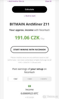 Ant_miner Z11 denně 200Kč