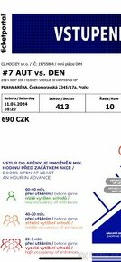 Rakousko - Dánsko 2 lístky  na MS v hokeji 11. 5. 2024