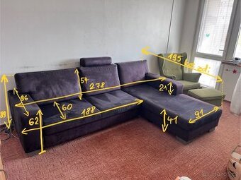 Rozkládací gauč s úložným prostorem (původní cena 60.000 Kč)