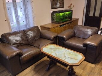Kožená sedací souprava hnědá 3+2+1 za odvoz