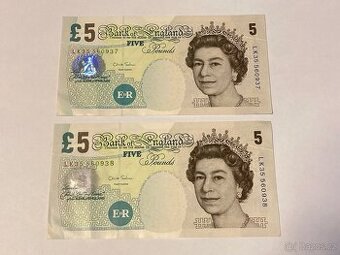 2x Bankovky 5 liber královna Alžběta Velká Británie série LK - 1
