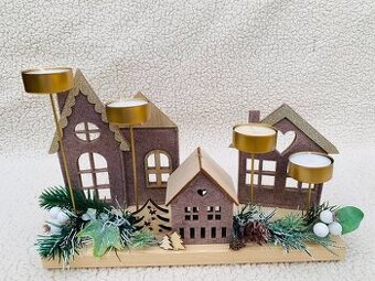 Vánoční hnědo-zlatá vesnička