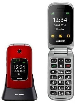 Aligator V650 Senior, červená-stříbrná + nabíjecí stojánek