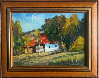 Zdeněk Kurečka, olejomalba "Chalupa ve stráni"