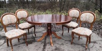 Masivní rozkládací stůl + 4x starožitné židle