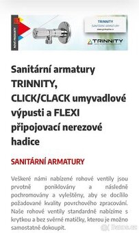 Sanitární armatury TRINNITY, CLICK/CLACK umyvadlové výpusti