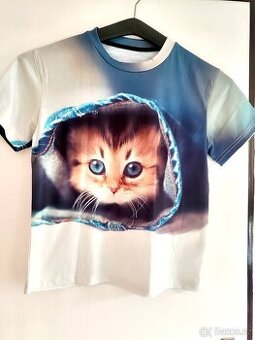 Dívčí triko s kočkou nové vel.160