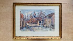 Vojtěch Strnad – Městský motiv, akvarel/kresba, 1985
