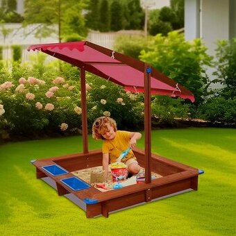 Dřevěné pískoviště s posuvným krytem / stříškou