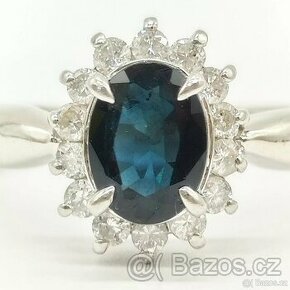 LUXUSNÍ PLATINOVÝ DIAMANTOVÝ PRSTEN SE SAFÍREM
